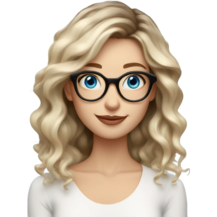 Shoulder length Balayage pale model lady with glasses and blue eyes happy  emoji