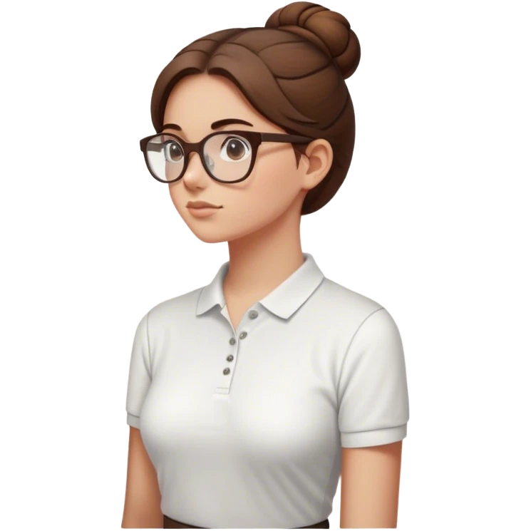 girl side view in a museum white polo brown hair in a bun with white glasses emoji