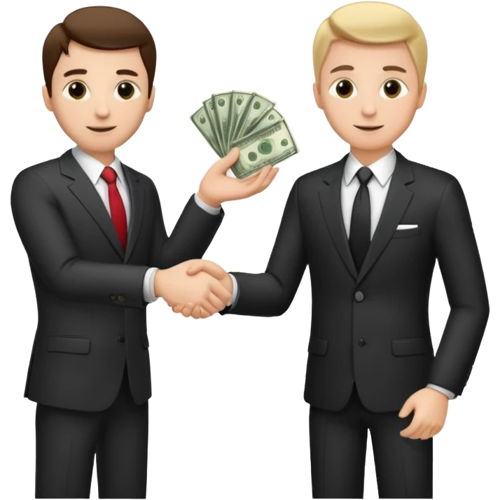 The businessman extends his hand to the side and give money to other businessman emoji