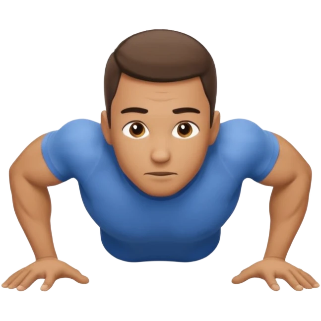 guy with a shirt on doing a push up. his head in neutral position, looking at the ground. 'F3' on his shirt sleeve emoji