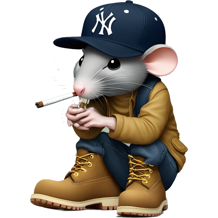 Rat smoking cigarette with New York yankees baseball cap and tan timberland boots  emoji