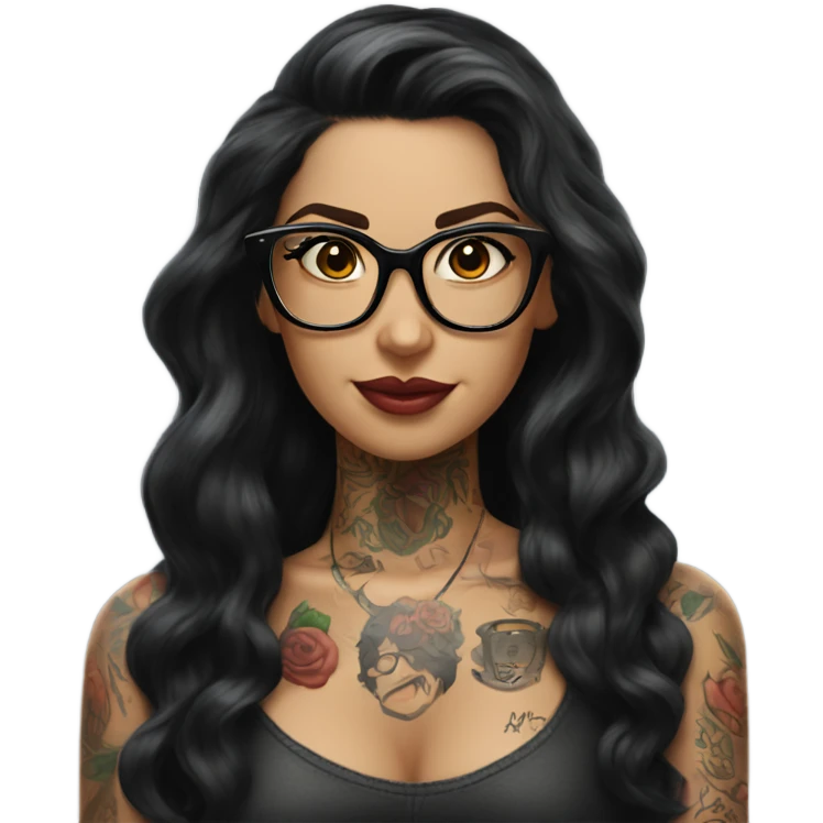 Pinupx long length dark hair and tattoos and glasses emoji