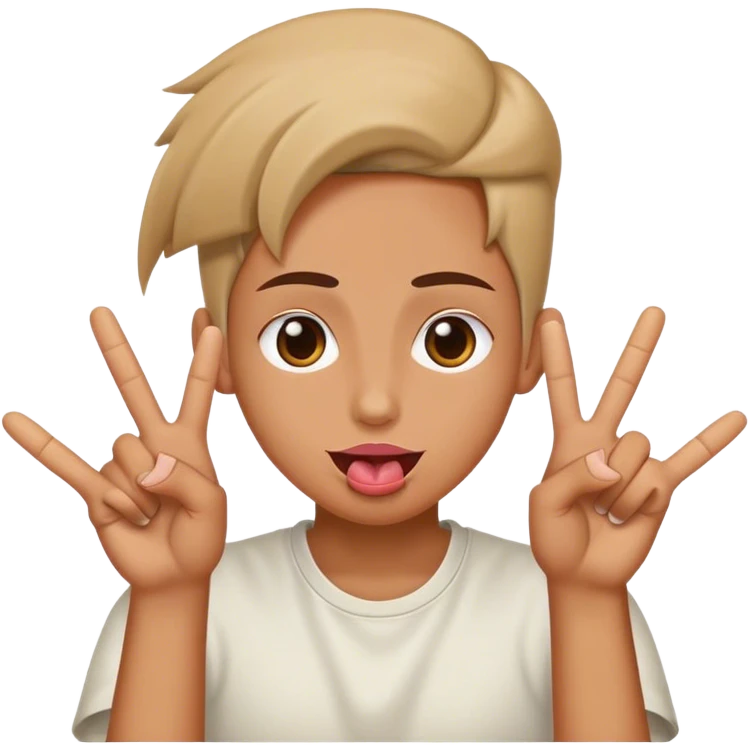 Person with eyes rolled back, tounge out, and hand in peace signs emoji