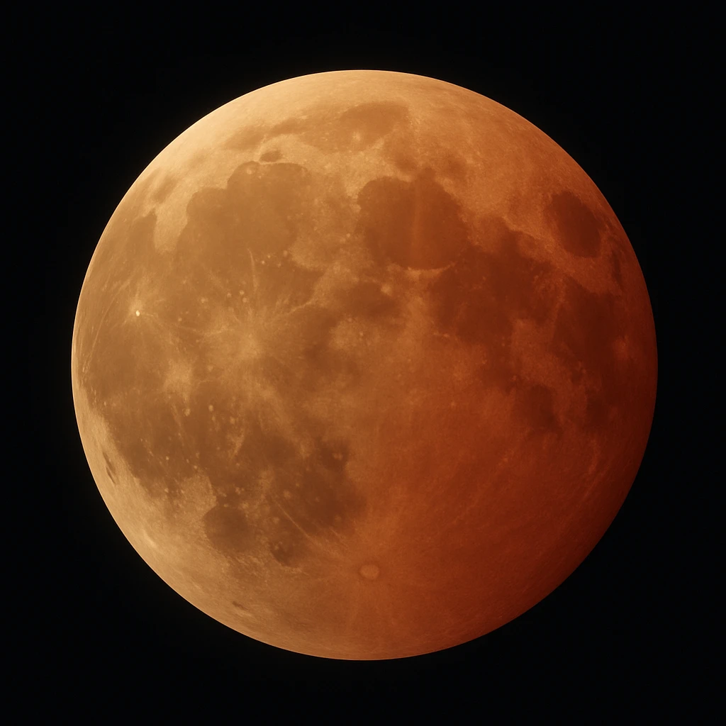 blood moon with smoother craters, two-tone fill: beige and dark red, smooth gradient transition between colors, realistic moon style emoji