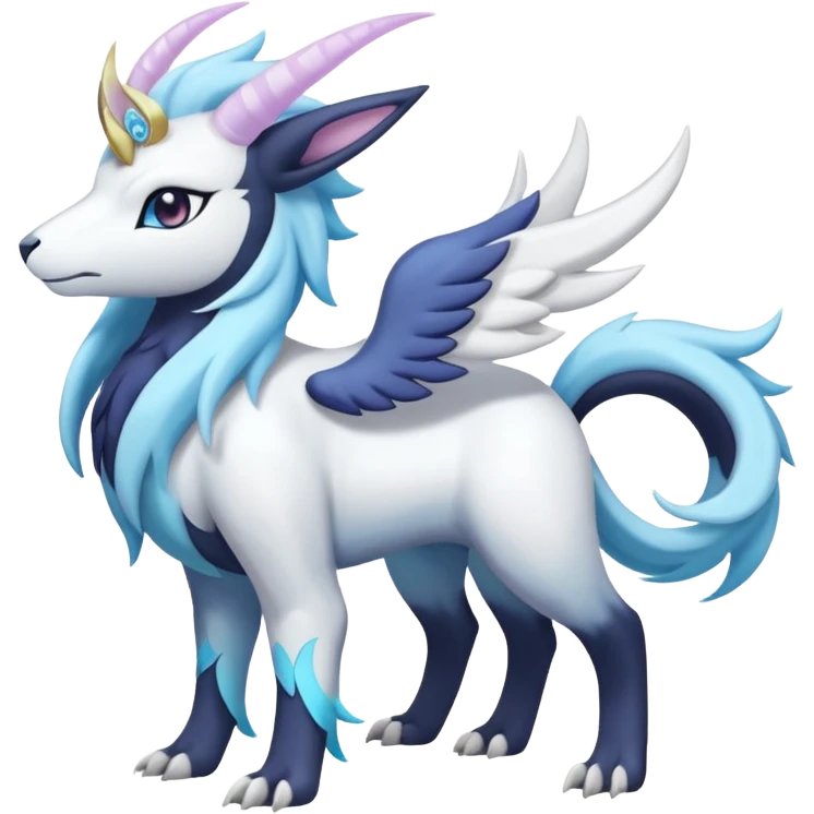 Shiny Glossy Pastel Light Divine Goated Beautiful Floral Snowy Pretty Absol-Amaura-Suicune-Cobalion-fusion, full body emoji