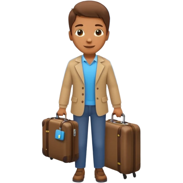 a person holding a suitcase by a city welcome sign, friendly and vibrant emoji style emoji