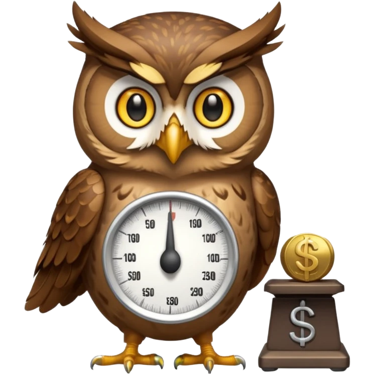 mascot owl holding money and weight scale  emoji