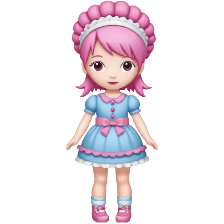 Isolated detaile illustration of the most modern raspberry torte doll figurine full body with pink hair and a hairband emoji