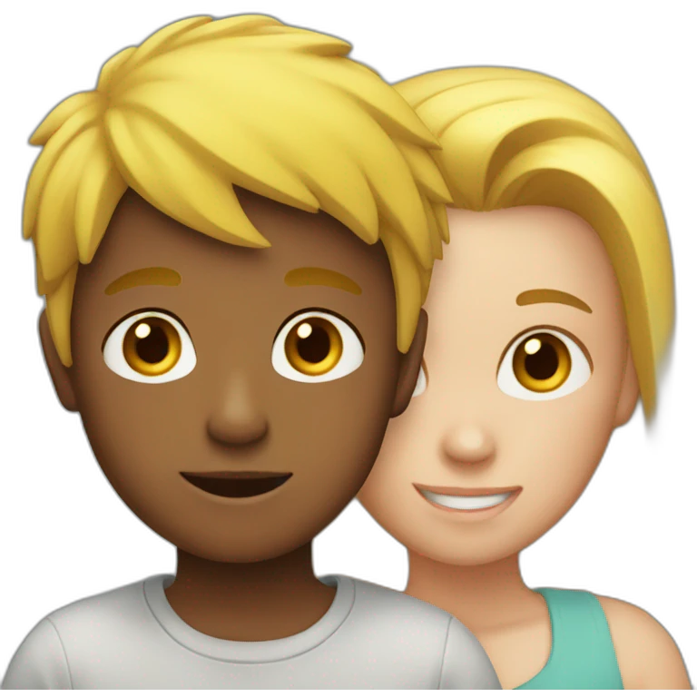 a boy with yellow hair near a boy with brown hair in front of a woman emoji