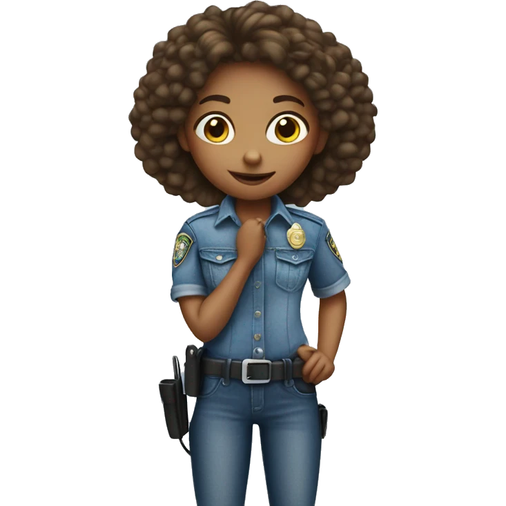girl in denim by car with police badge on belt emoji