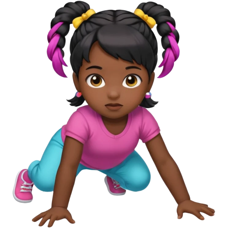 girl black twin tail baby wearing colorful clothes crawling on the floor emoji
