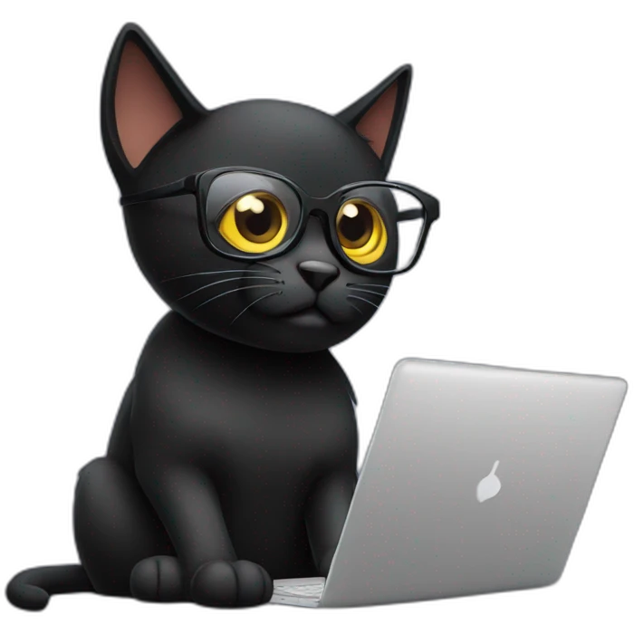 black-cat-with-glasses-reading-from-laptop emoji