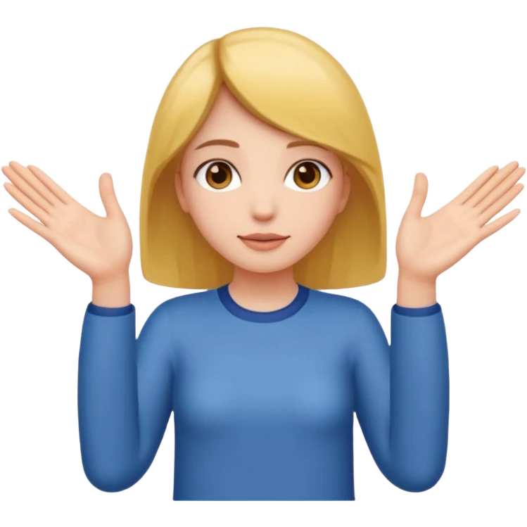 Girl with two hands in front out palms facing upwards and hands in front of her LOWER emoji