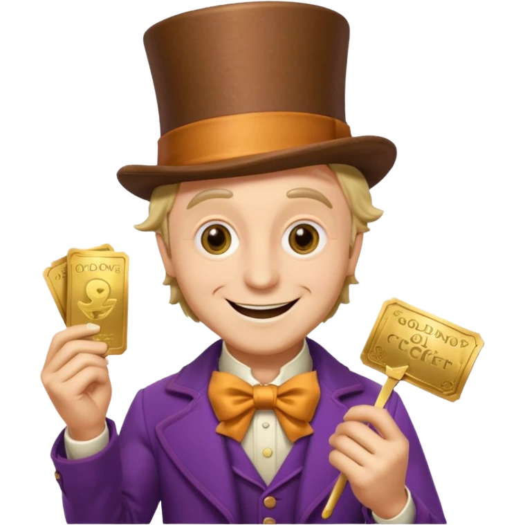 Wonka con un golden ticket emoji