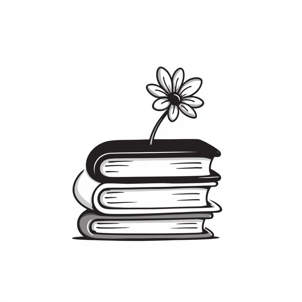 стопка из трех книг и цветок emoji