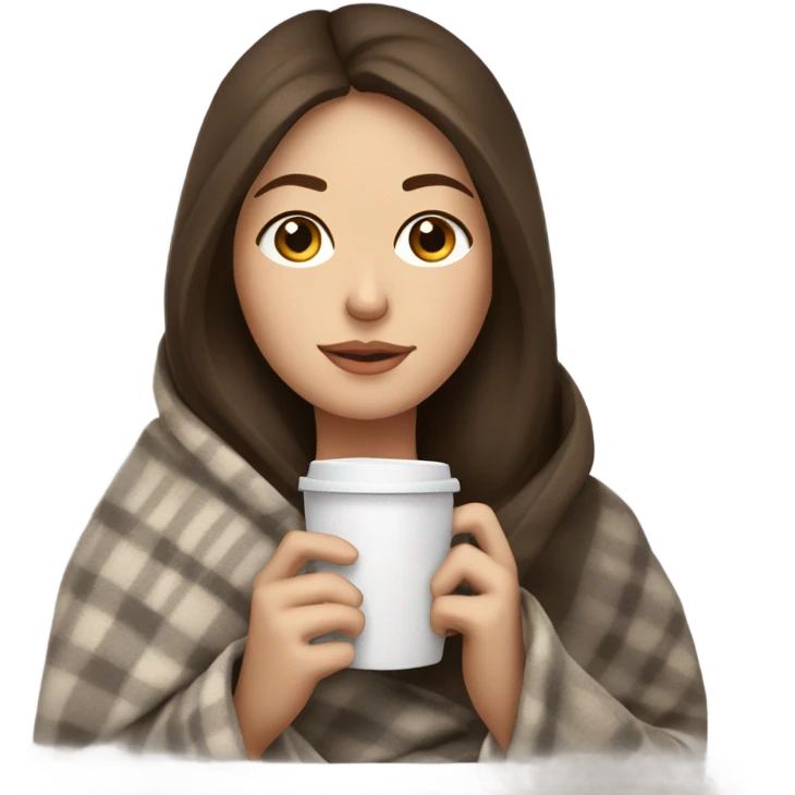 White girl brunette inside a blanket sipping coffee eyes closed emoji