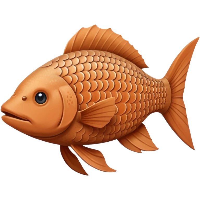 Fish. Longer, thinner body covered in dusty terracotta scales with a rough, sandpaper-like texture. Fins are smaller and more rigid, adapted for digging through mud. Dull brown and tan coloring with sandy patterns. long whiskers. very long, thin body. pokemon style. emoji