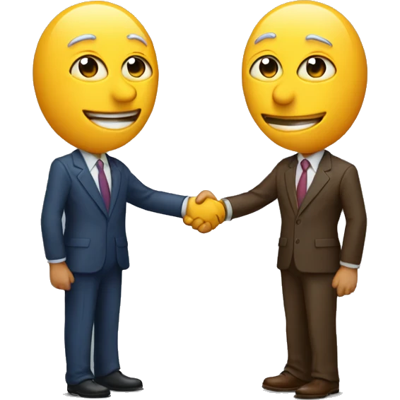 two busimssman shaking hand while seenig each other emoji