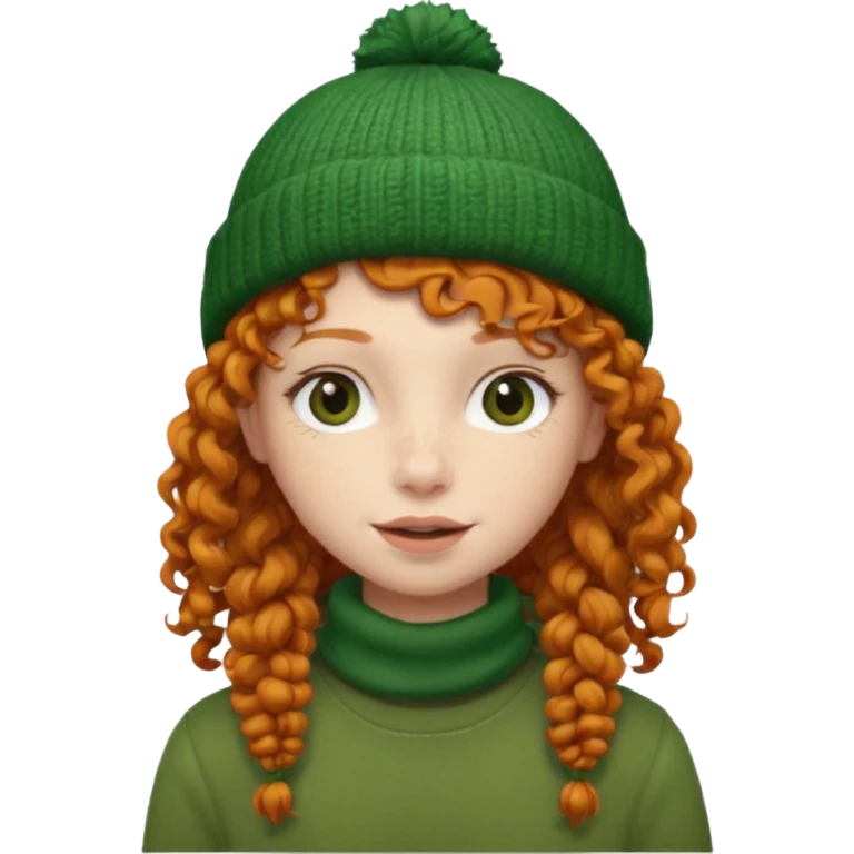  ginger girl with a green beanie with curly hair  emoji