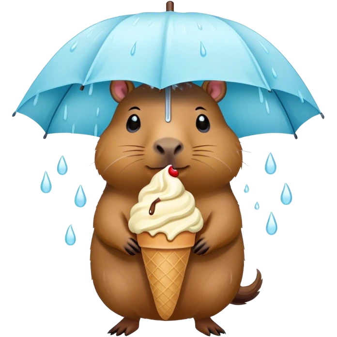 Capybara in a rain storm with ice cream emoji