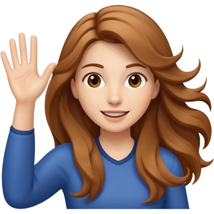energetic woman waving with long light brown hair and fair skin emoji