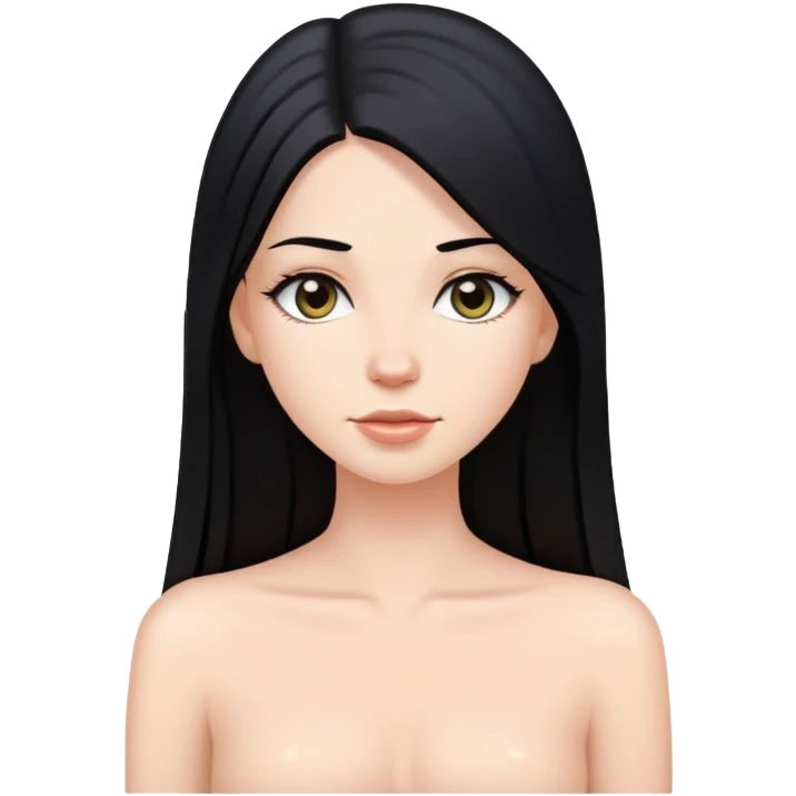 White girl with very long straight black hair and bare shoulders emoji