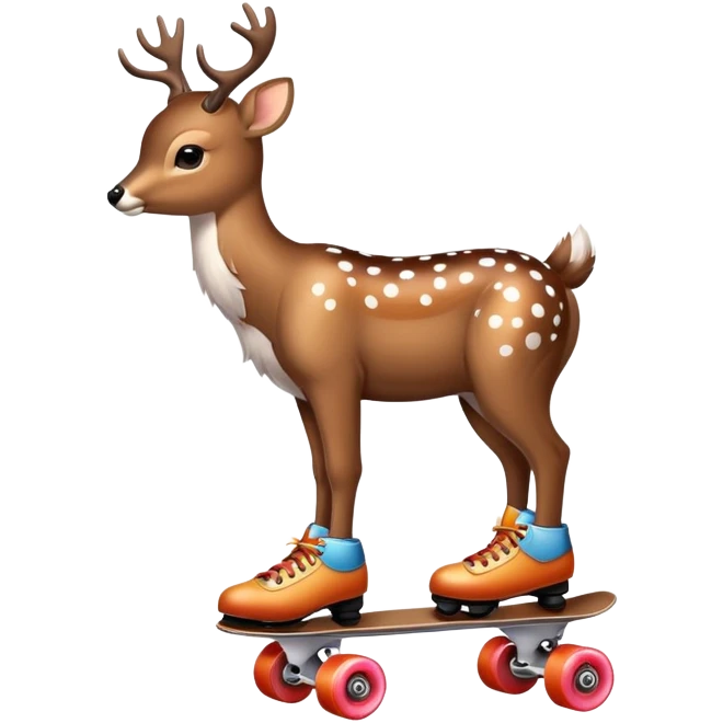 A deer on roller skates is skating. emoji