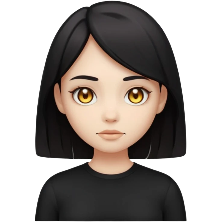 Stylized cult cartoon girl emoji, eerie-cute aesthetic, symmetrical design, subtle spooky vibe, glowing eyes, saying “AMILK”, bold graphic icon emoji