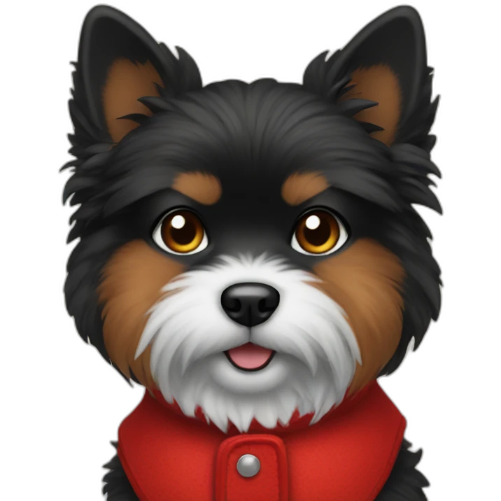 small black fluffy dog wearing red vest emoji