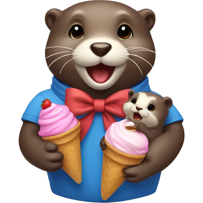 otter with baby otter and both eating ice cream and with a bow  emoji