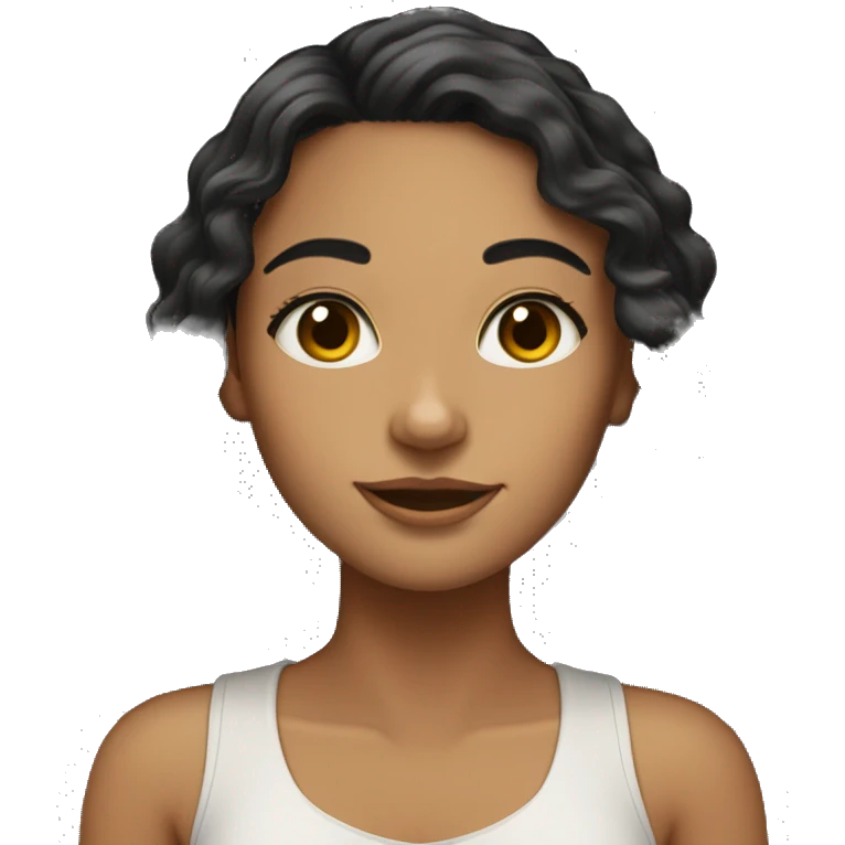 Showing Head, Tan skin woman, thick long curly black hair , dark eyes, soft smile emoji