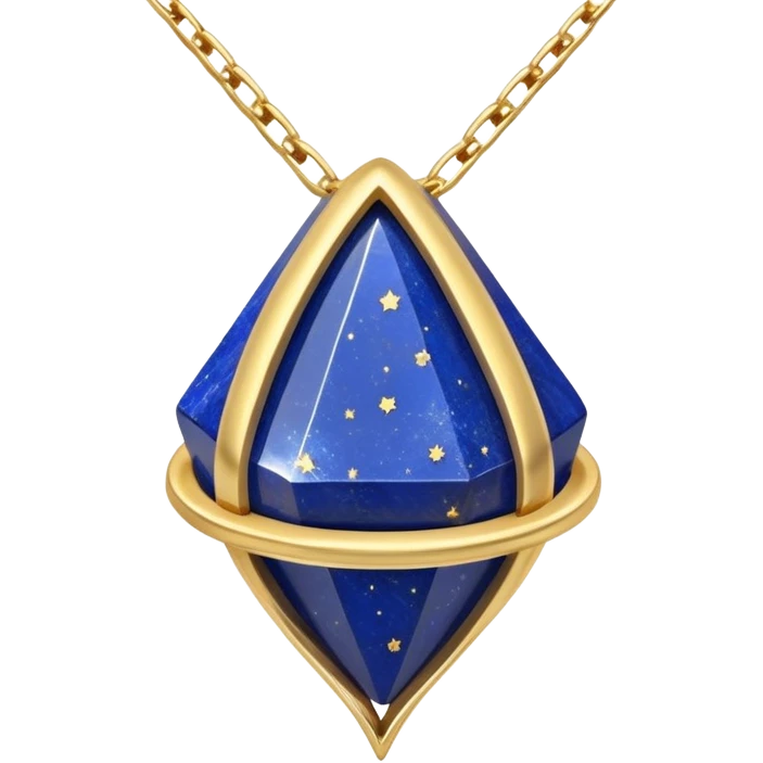 lapis lazuli stone in original form, cradled by a shimmering gold chain, surrounded by tiny stars emoji