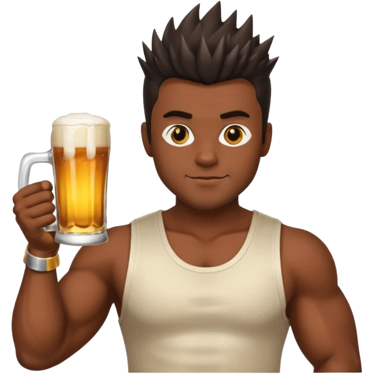 muscled guy in yoga pose, slightly dark skin, spiky dark hair, holding beer emoji