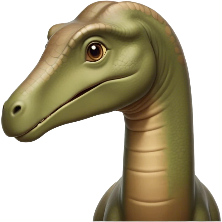 Cinematic Noble Brontosaurus Portrait Emoji, Poised and majestic, with a colossal, elongated neck stretching gracefully from a massive, sturdy body draped in warm, earthy tones, a gentle, wise face with soft, observant eyes, and a long, elegant tail, Simplified yet grandly defined features, highly detailed, glowing with a soft, ancient luminescence, high shine, intelligent and serene, stylized with an air of prehistoric grandeur, focused and calm, soft glowing outline, capturing the essence of a watchful and confident Brontosaurus that appears ready to loom out of the screen with effortless majesty! emoji