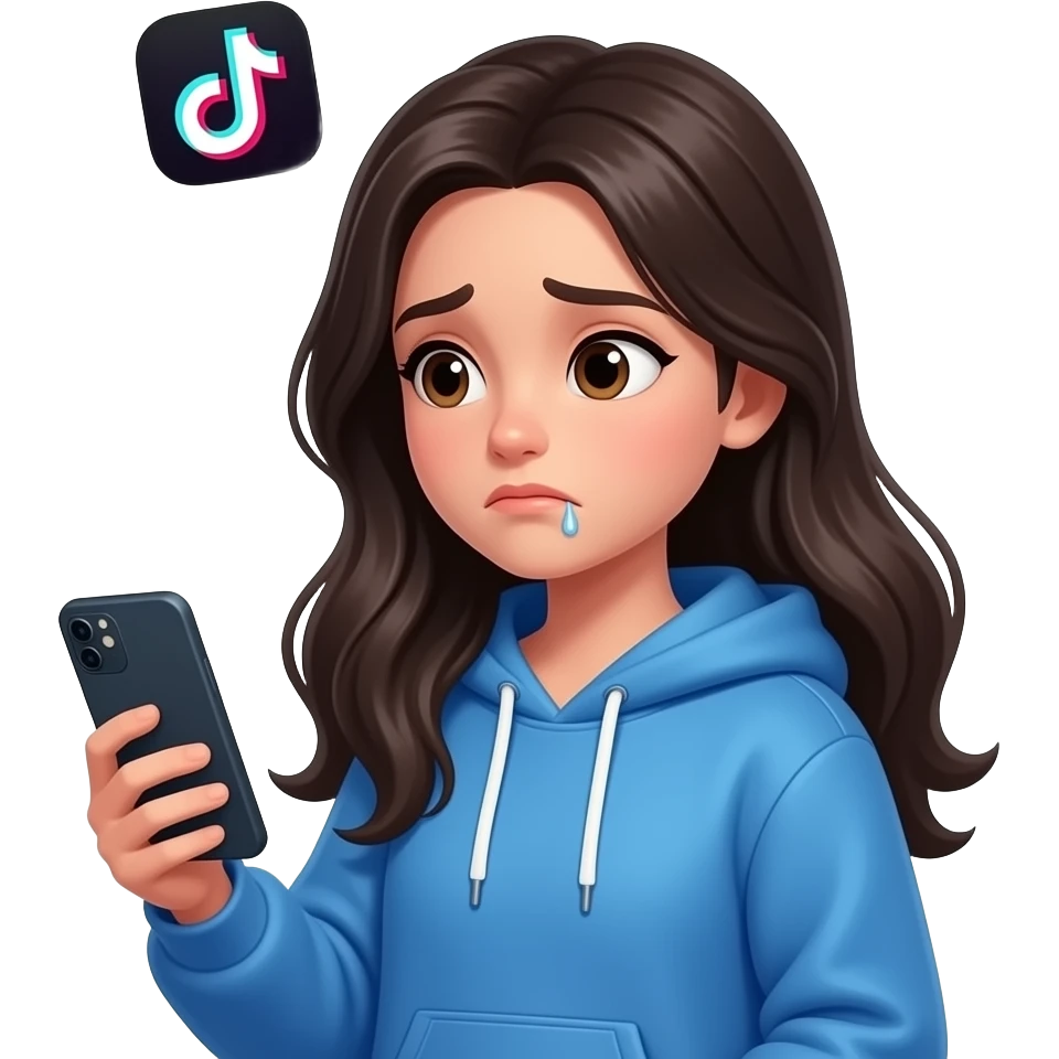 una chica viendo a una influencer  en su celular con un buen cuerpo  ,la chica esta triste y a su  alrededor hay app como  tiktok ,instagram y otras que dice por que yo no soy asi emoji