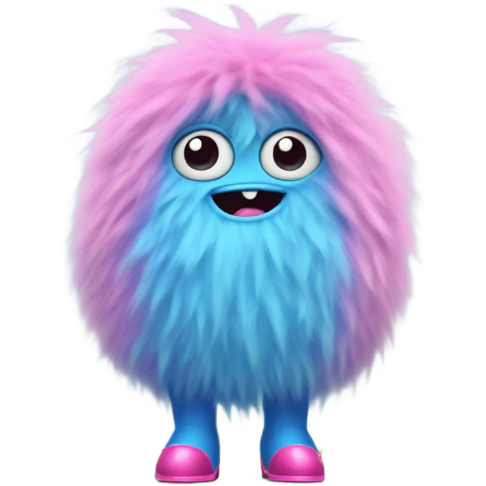 blue fluffy little monster with a pink skirt on and little pink heels emoji