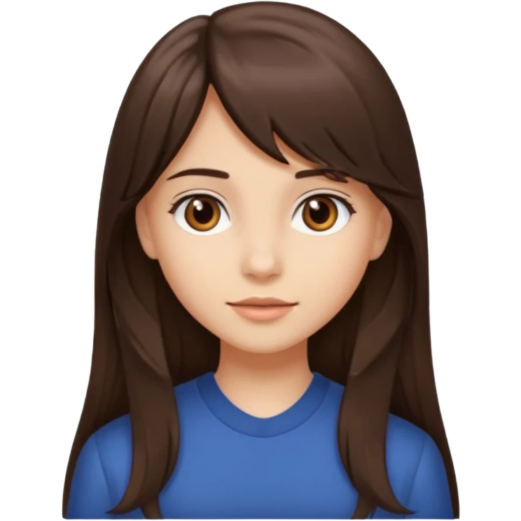 Girl with long brunette hair side bangs and neutral skin tone, brown eys  emoji