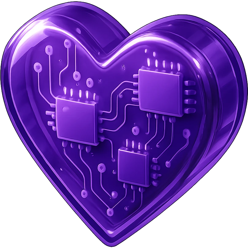 purple heart, tech-inspired, glossy circuit style, no text emoji