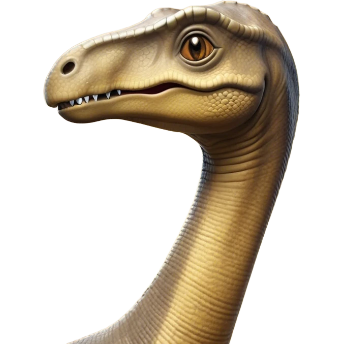 Cinematic Noble Brachiosaurus Portrait Emoji, Poised and majestic, with a towering, elongated neck stretching gracefully from a robust, column-like body, a small, gentle head with curious eyes, and subtle, textured skin in earthy tones, Simplified yet sharply defined features, highly detailed, glowing with a soft, golden radiance, high shine, intelligent and serene, stylized with an air of prehistoric grandeur, focused and calm, soft glowing outline, capturing the essence of a watchful and confident Brachiosaurus that appears ready to gracefully emerge from the screen with effortless power! emoji