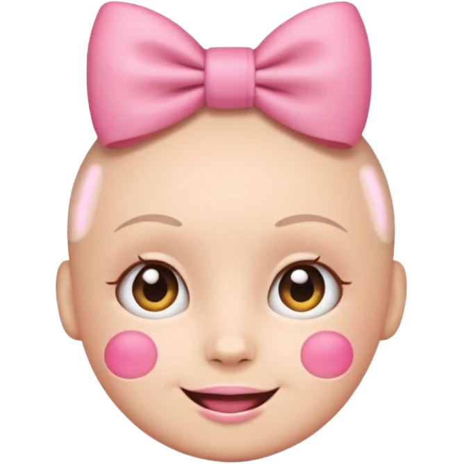 Emoji with pink bow, cute face with blush, no hair  emoji