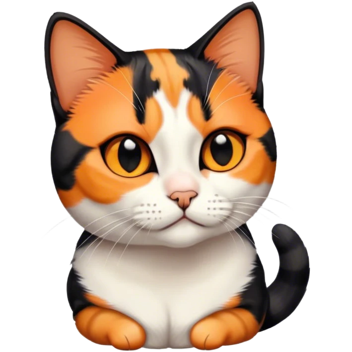 American shorthair calico cat with black fur on the right side of their face and orange on the left side sitting down emoji