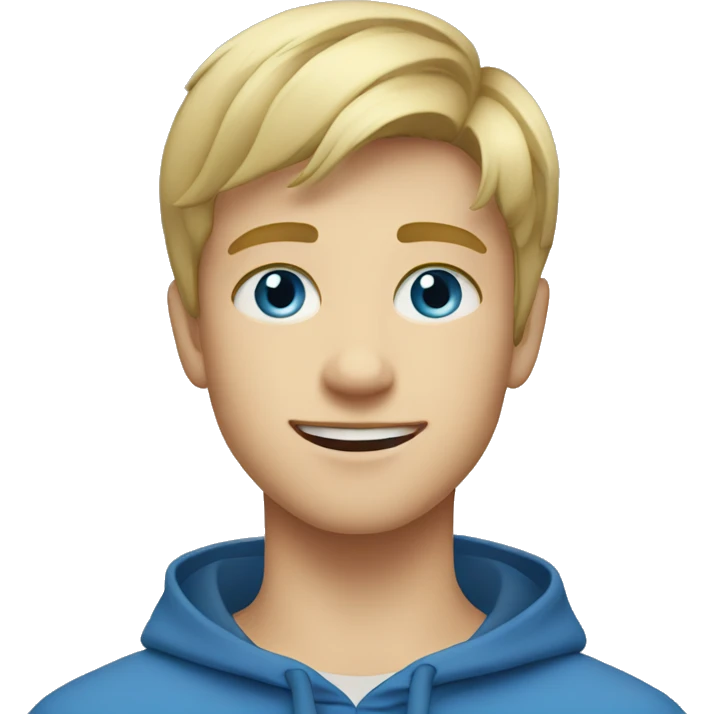 Blonde teen boy with medium short hair, blue eyes, talking to the camera emoji