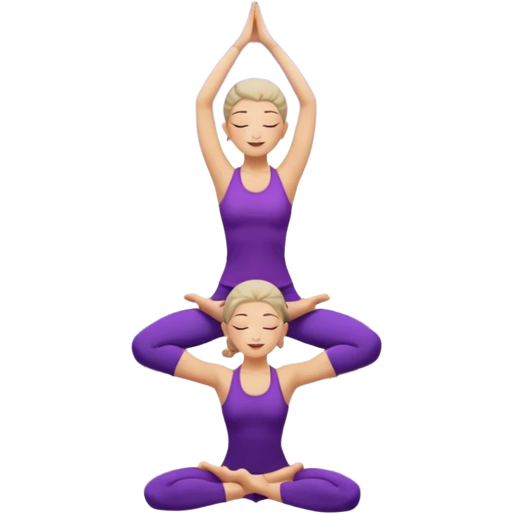 A serene woman wearing purple yoga clothes balancing in tree pose, stars around her, meditative aura. emoji