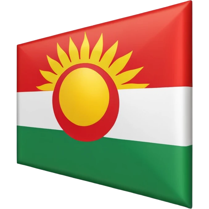 White in the middle Kubus shape Make a kurdish vlag with a sun red up white in the middle and green under emoji