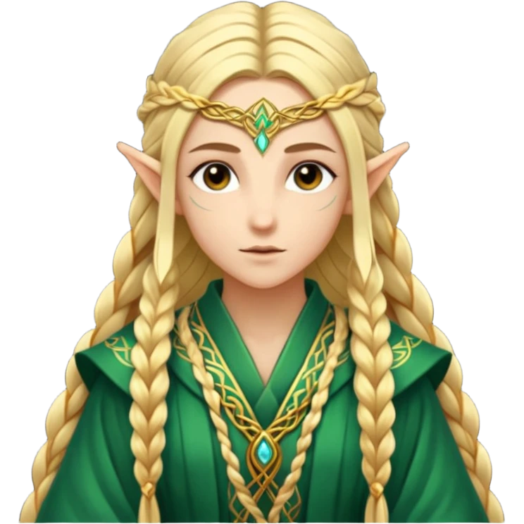 mystic elf, long golden braid, glowing runes on robe emoji