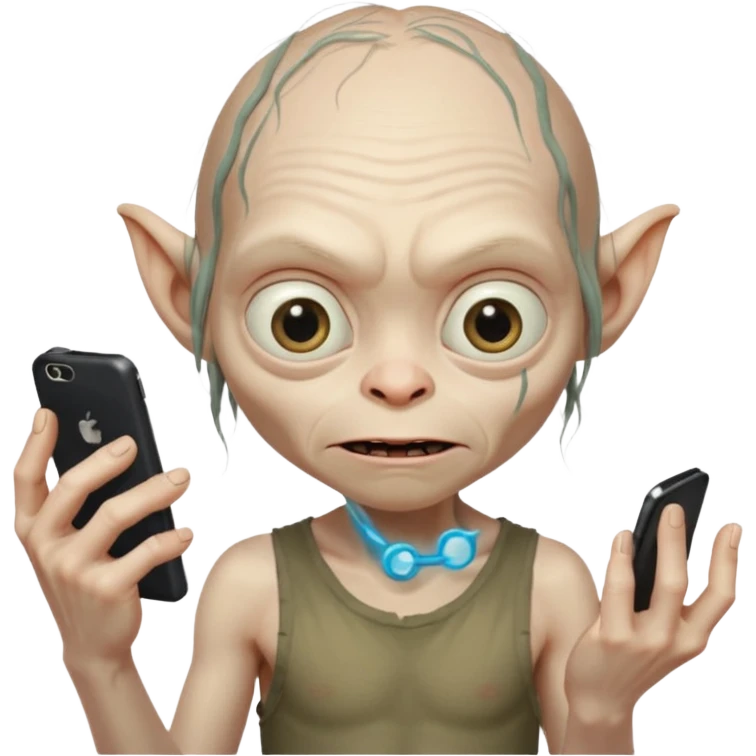 gollum typing a cellphone emoji