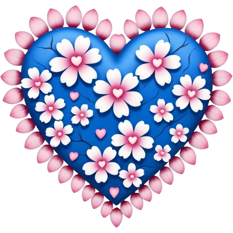 goth  blue sakura heart, heart made of white sakura petals with pink accents, remove background emoji