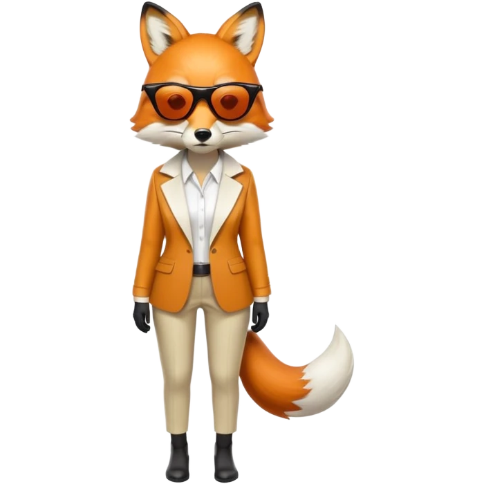 serious anthropomorphised female fox in stylish outfit with sunglasses, looking sad, back facing the viewer, full-body view emoji