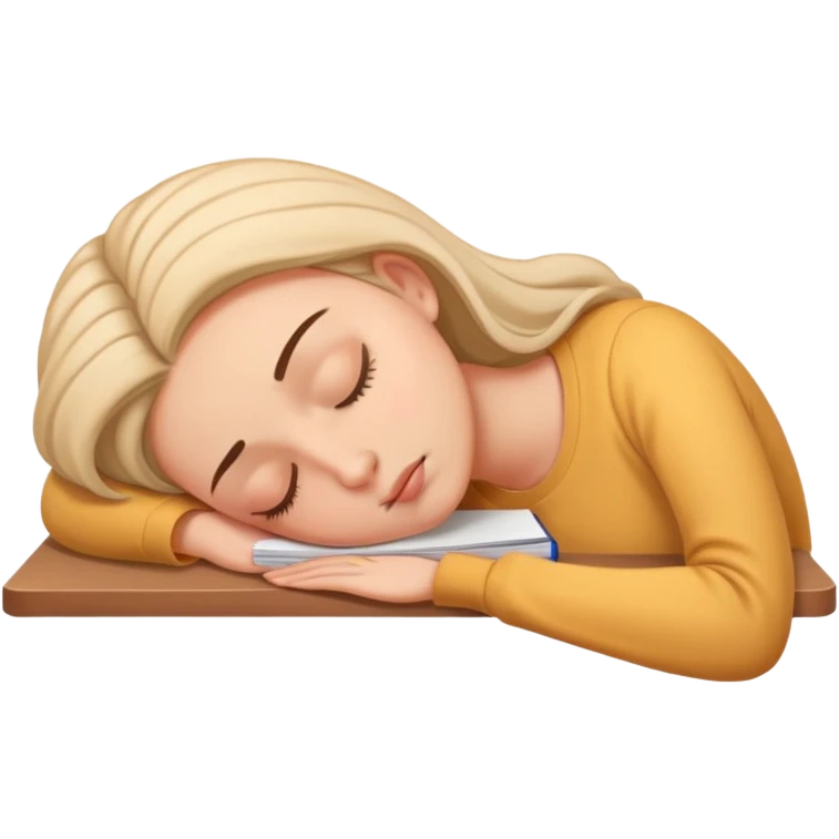 Tired woman sleeping with head down on desk emoji