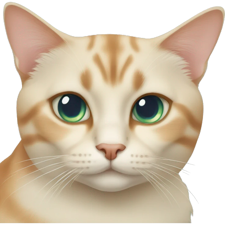 two cats, one siamese cat with blue eyes and one ginger cat with green eyes emoji